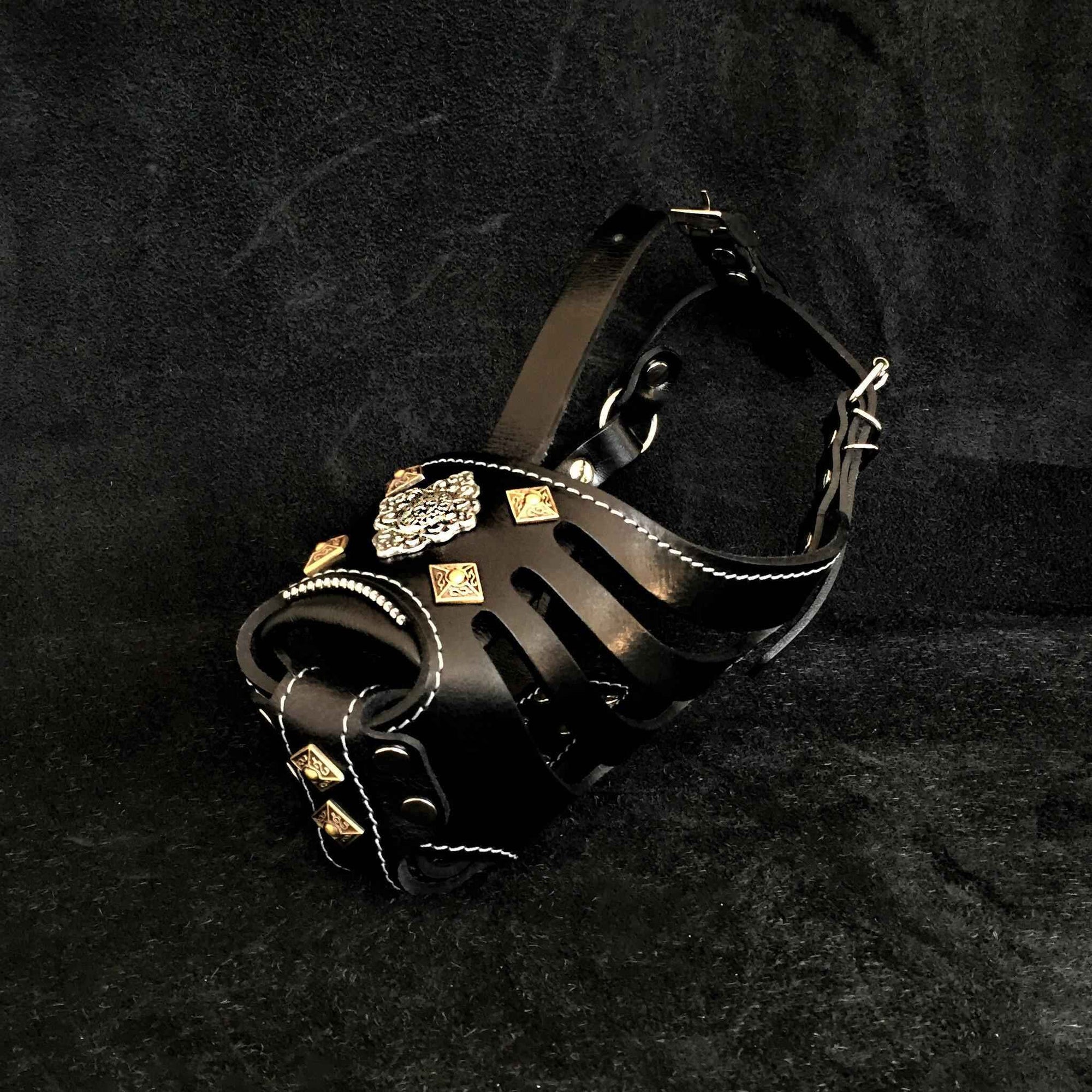 Bestia Aztec Basket Black Leather Dog Muzzle
