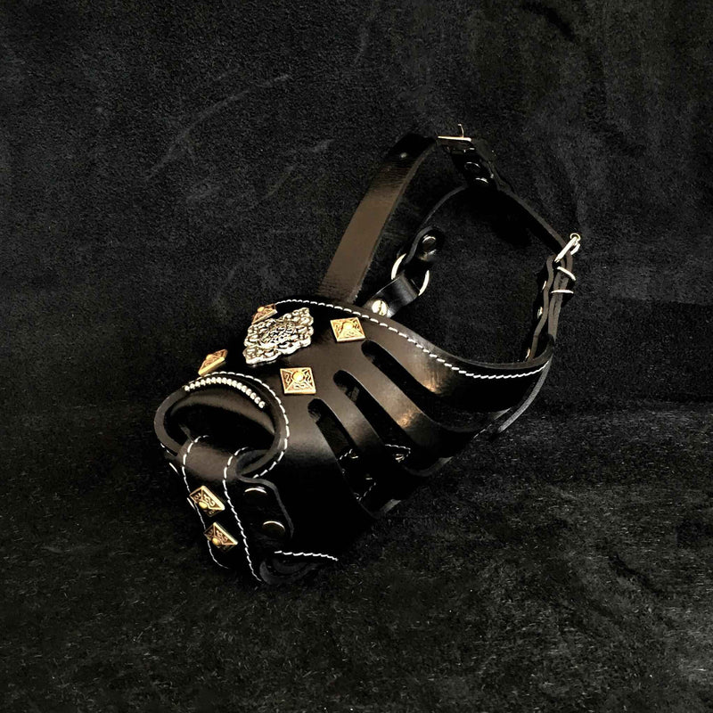 Bestia Aztec Basket Black Leather Dog Muzzle