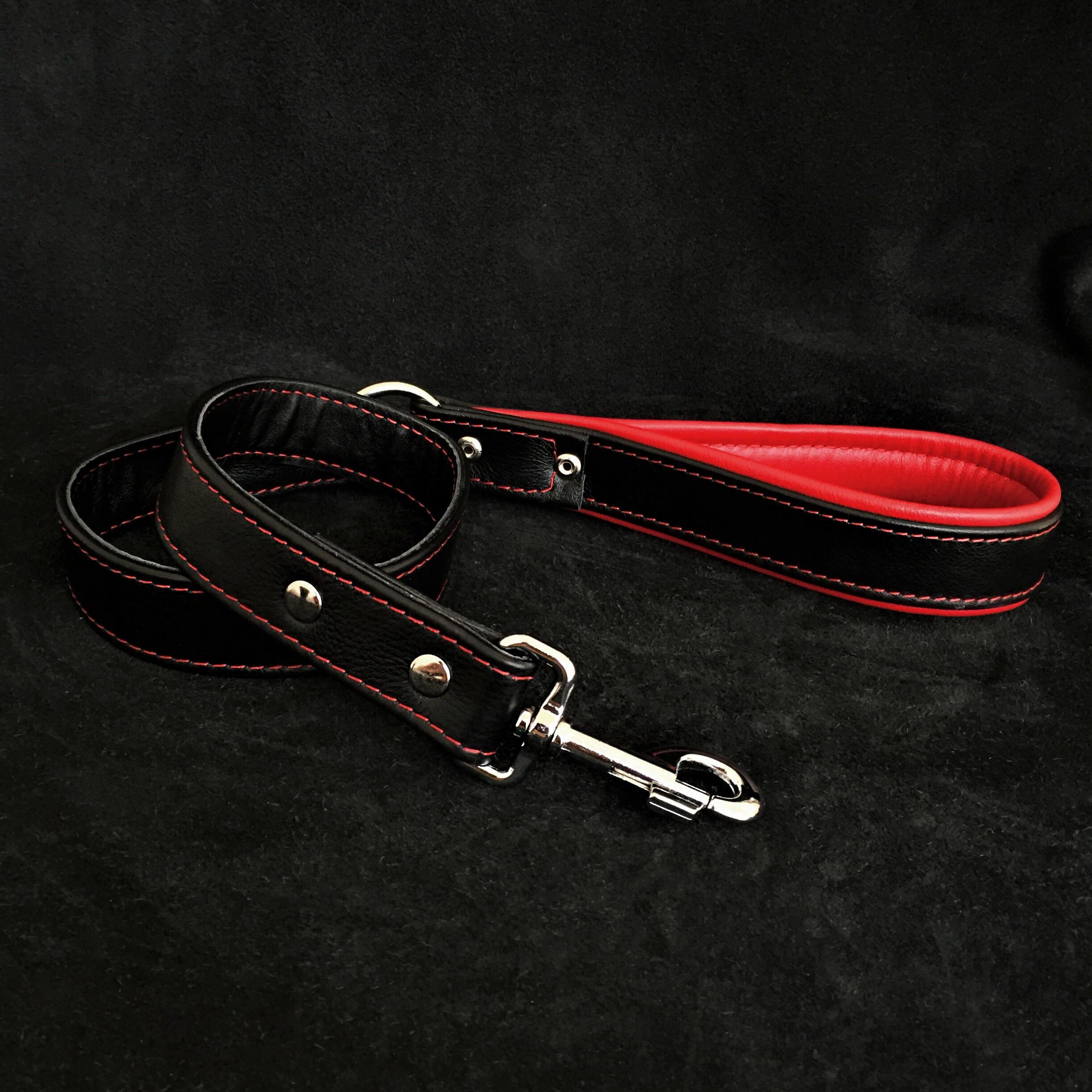 Bestia Dog Gear Black soft leather dog leash Genuine Leather Black pet supplies