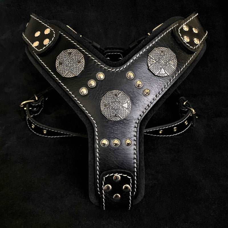 Bestia Maximus Silver Leather Dog Harness