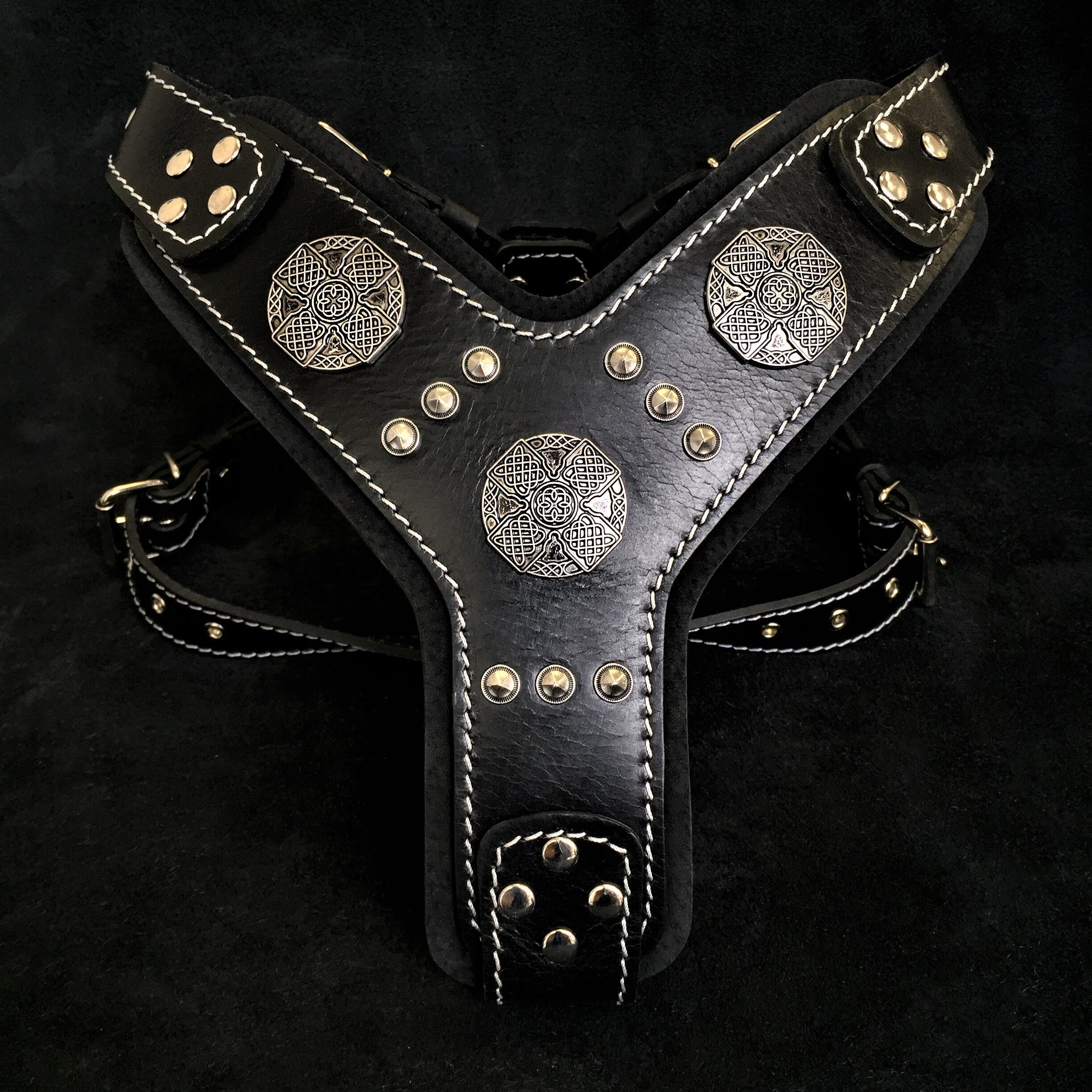 Bestia Dog Gear Genuine Leather Dog Harness - Black/M 