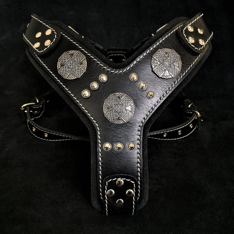 Bestia Dog Gear Genuine Leather Dog Harness - Black/M 