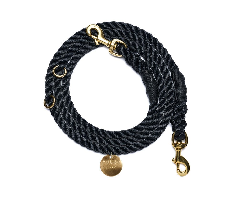 Black Rope Dog Leash, Adjustable & Secure Bolt Snap - Found My Animal
