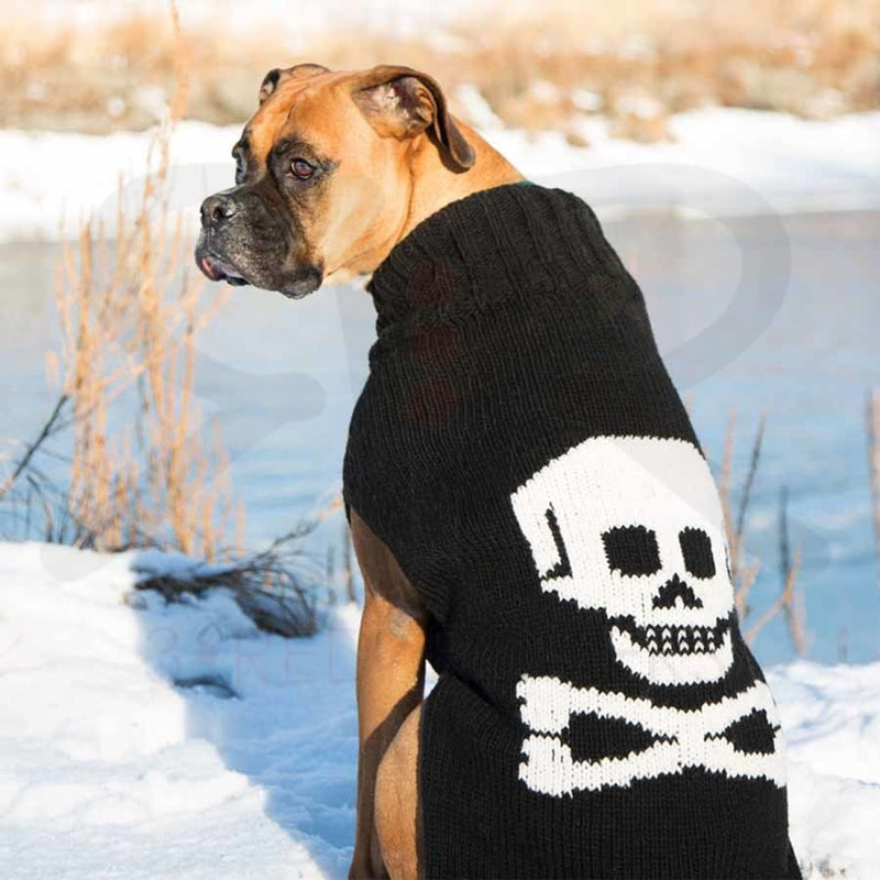 Chilly Dog Black Skull Wool Dog Sweater