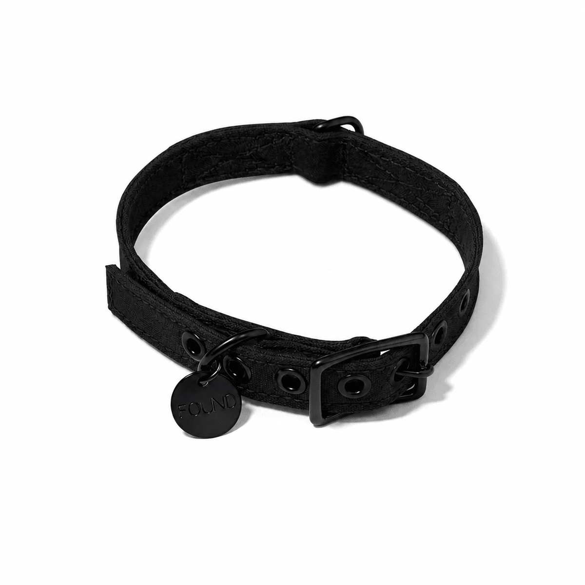 Found My Animal Black Waxed Canvas Dog and Cat Collar Matte Black