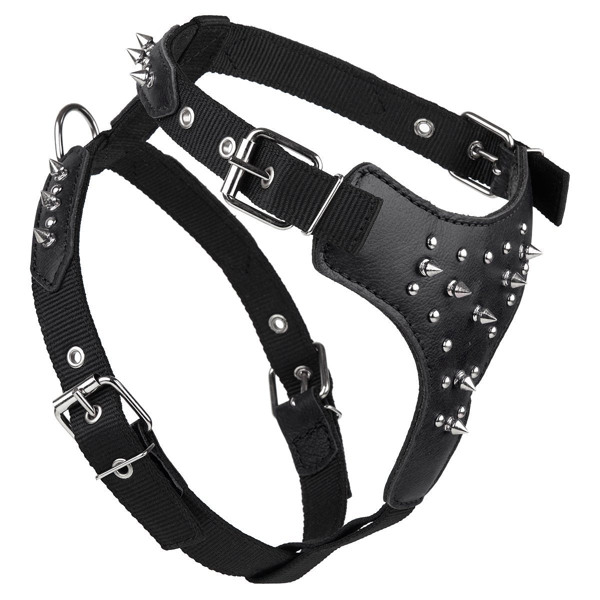 Dogline Leather with Nylon Spiked Dog Harness