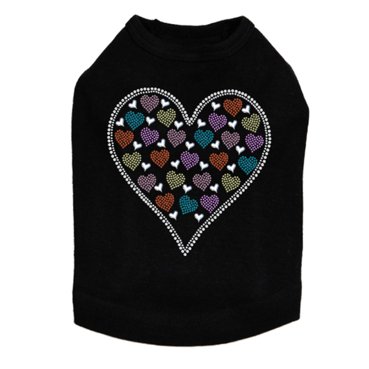 Heart with Multicolor Rhinestud Hearts - Dog Tank
