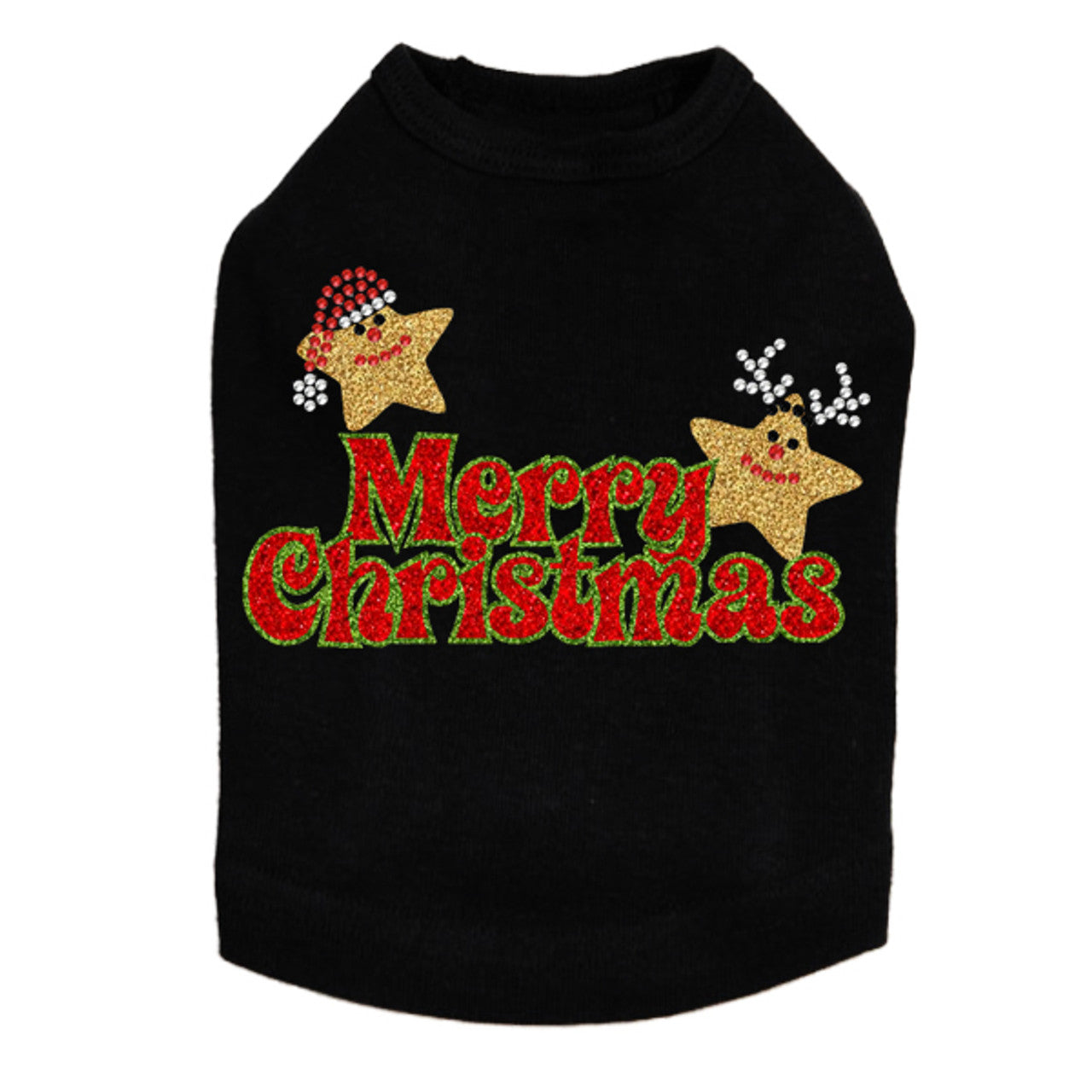 Merry Christmas Glitter Stars - Dog Tank