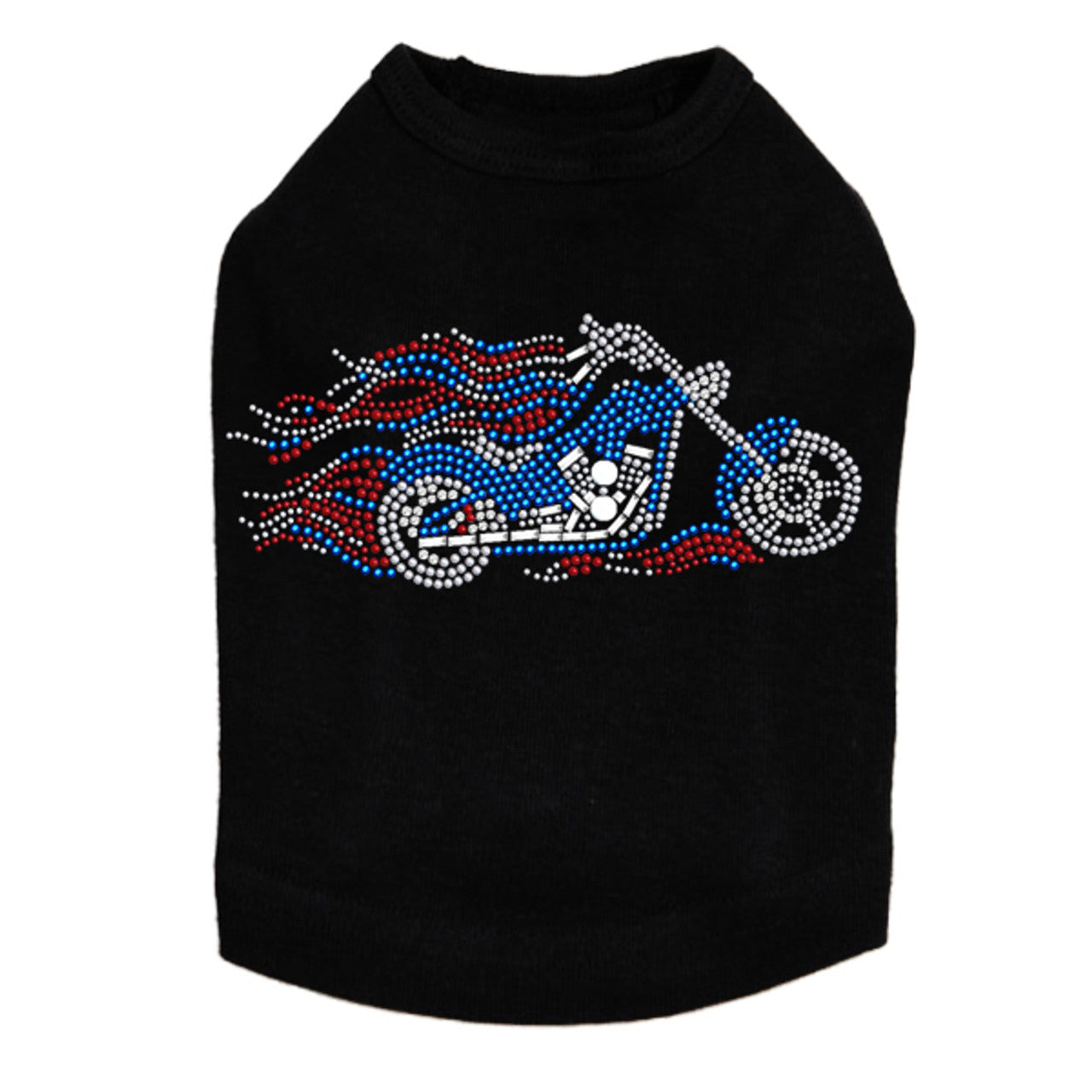 Motorcycle - Large Red, White, & Blue with Flames - Dog Tank