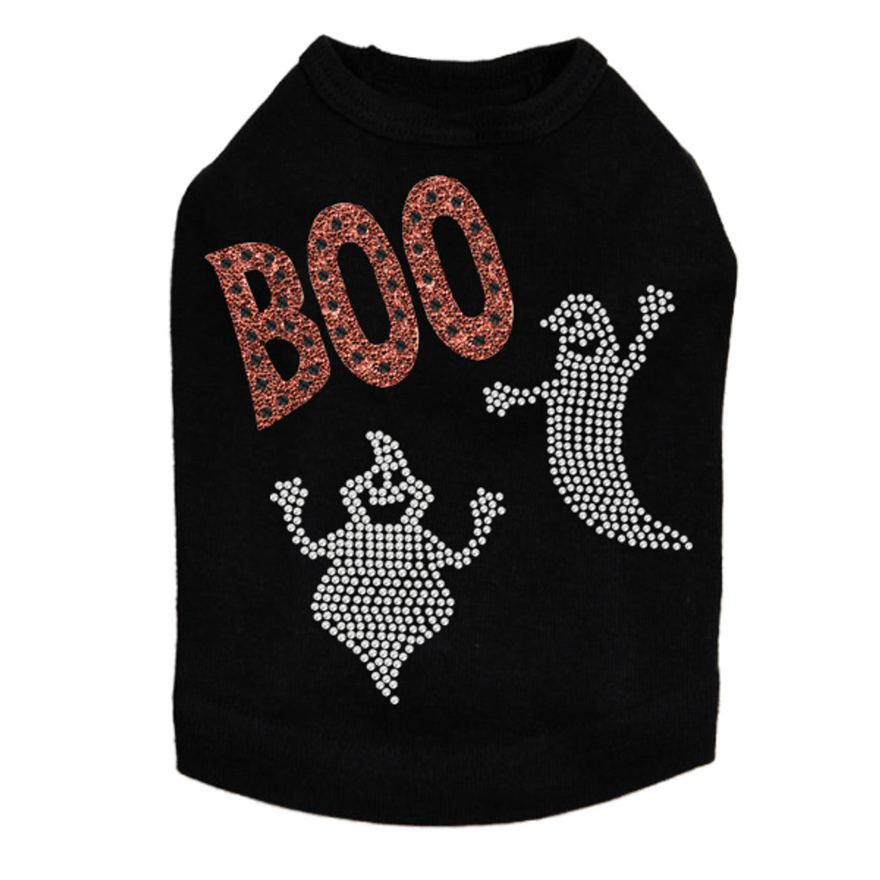 Orange Glitter Boo with Rhinestone Ghost - Dog Tank