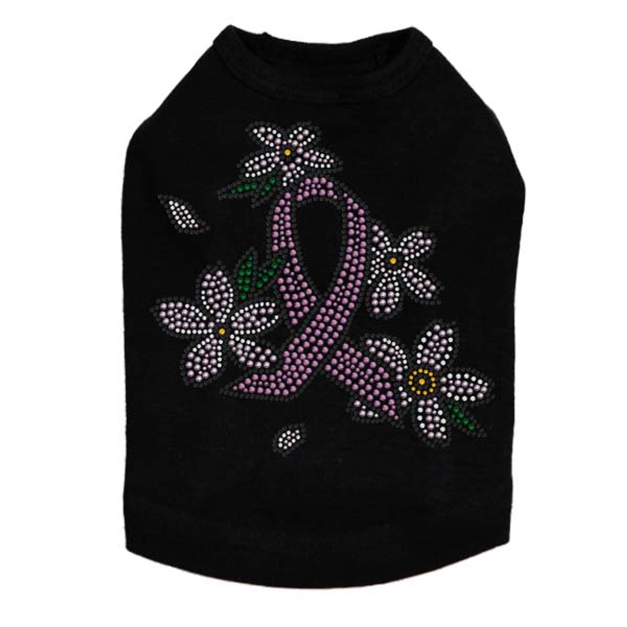 Pink Ribbon with Flowers - Dog Tank