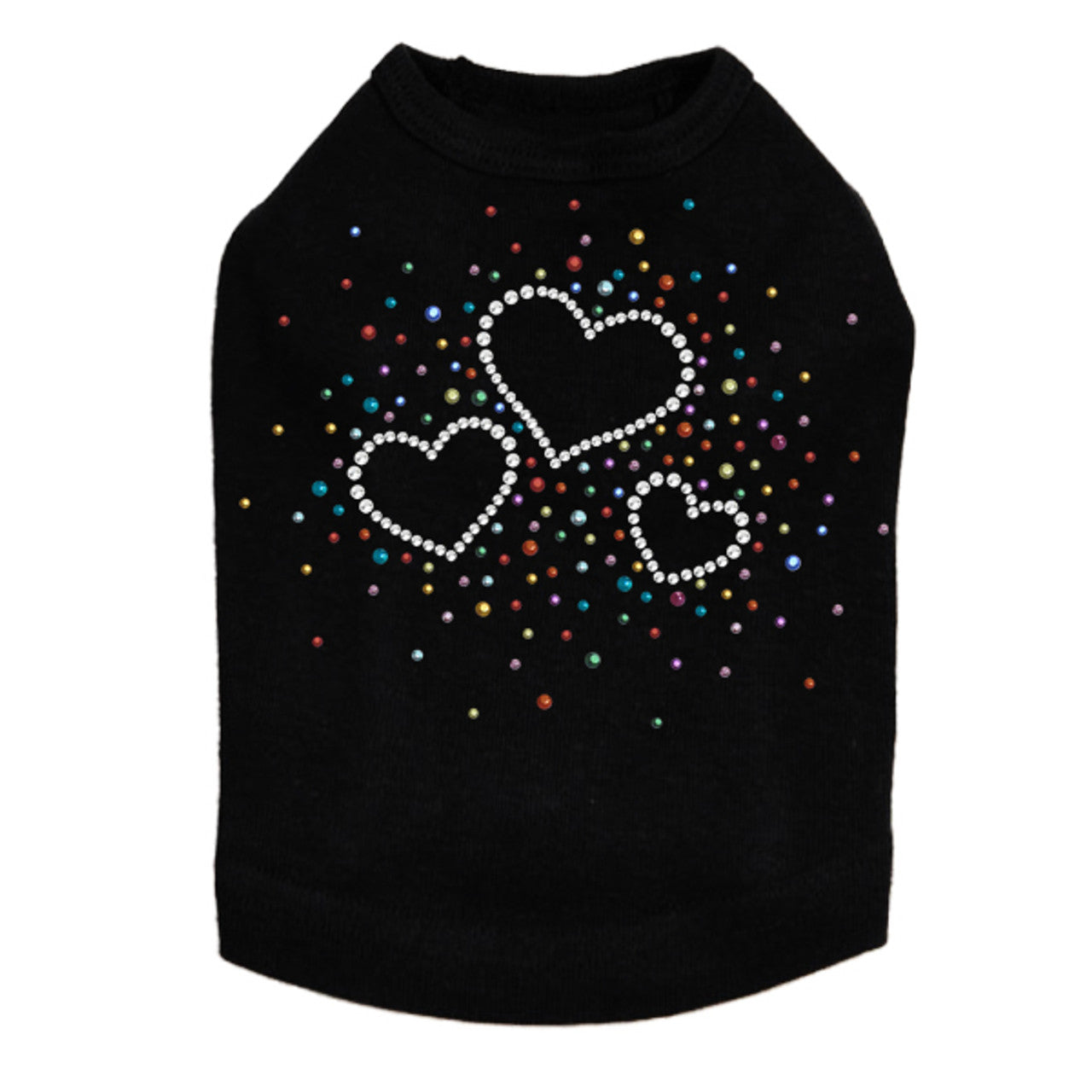Three Hearts with Multicolored Studs - Dog Tank