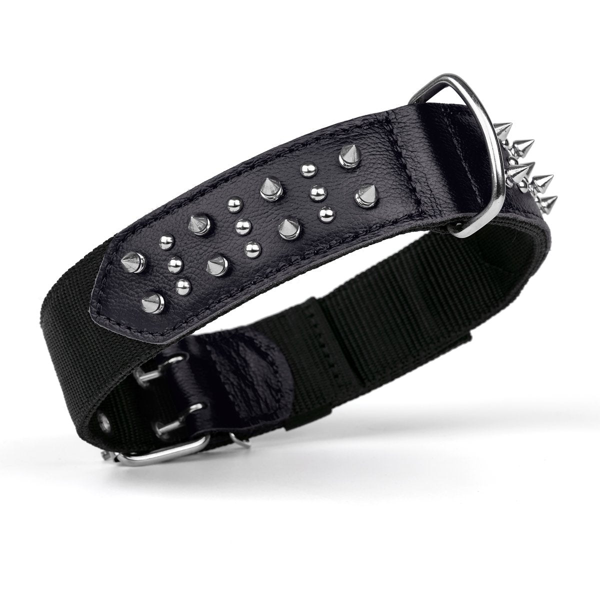 Dogline Leather with Nylon Spiked Dog Collar