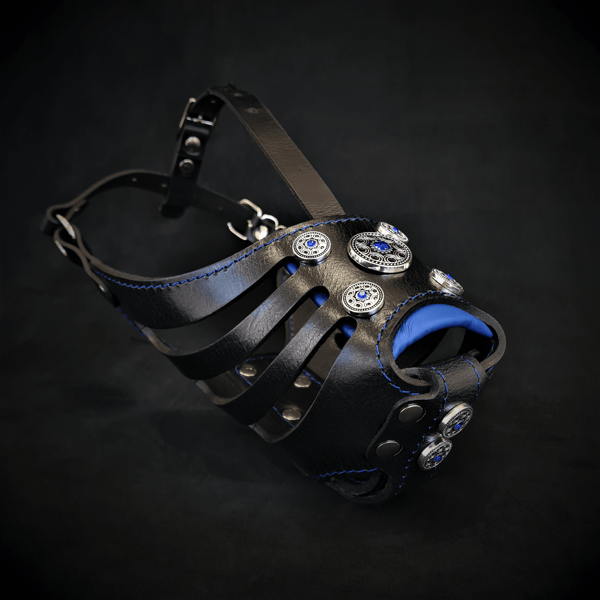 Bestia Bijou Basket Black & Blue Leather Dog Muzzle