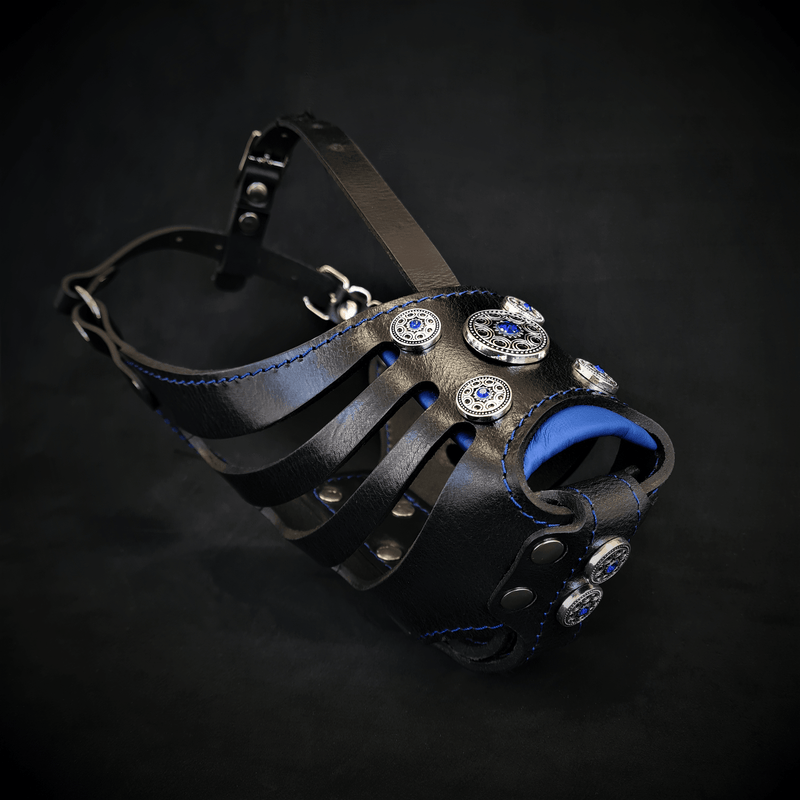 Bestia Bijou Basket Black & Blue Leather Dog Muzzle