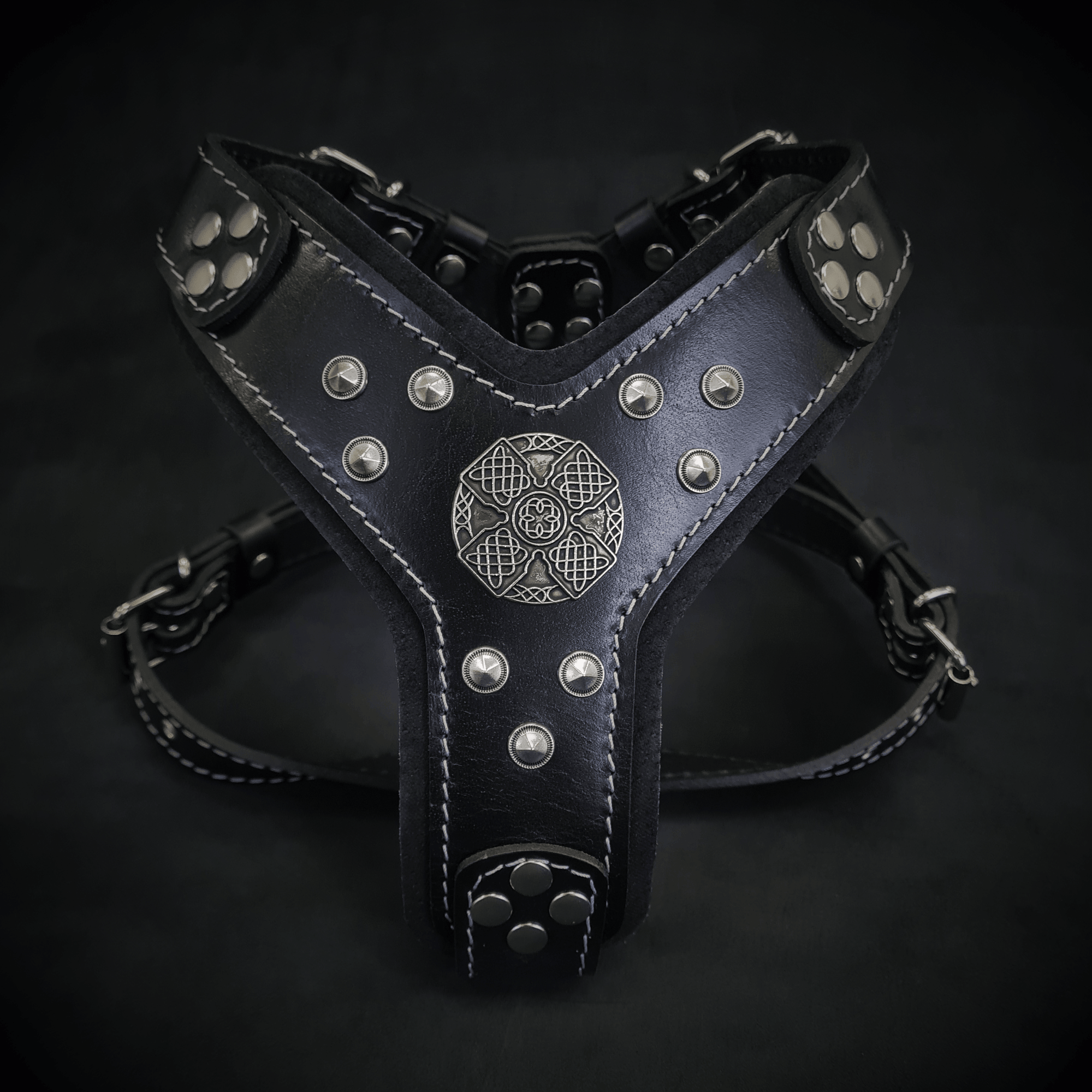 Bestia Maximus Black & Silver Leather Small to Medium Dog Harness