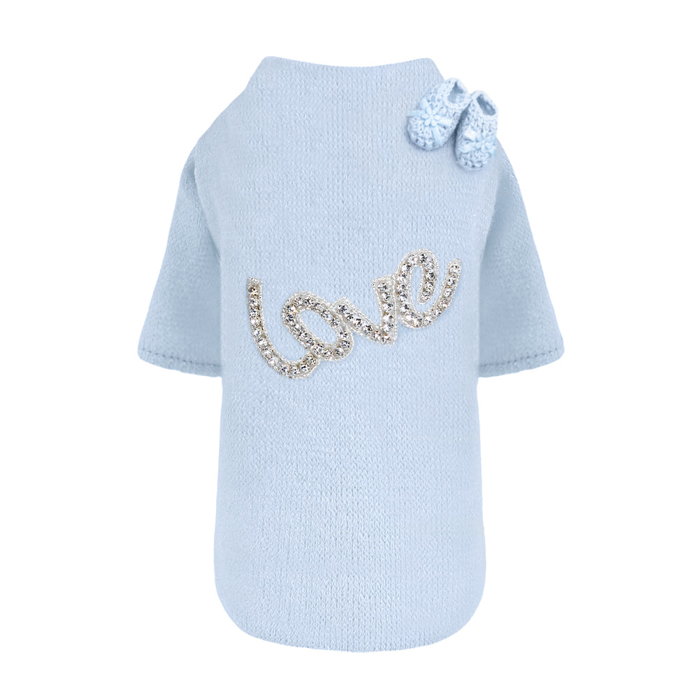 Hello Doggie Baby Love Faux Fur Baby Blue Dog Sweater