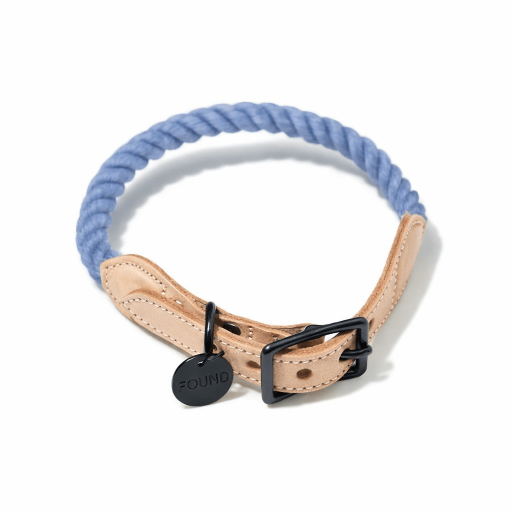 Blue Jean Up-Cycled Rope Cat & Dog Collar – Matte Black Hardware