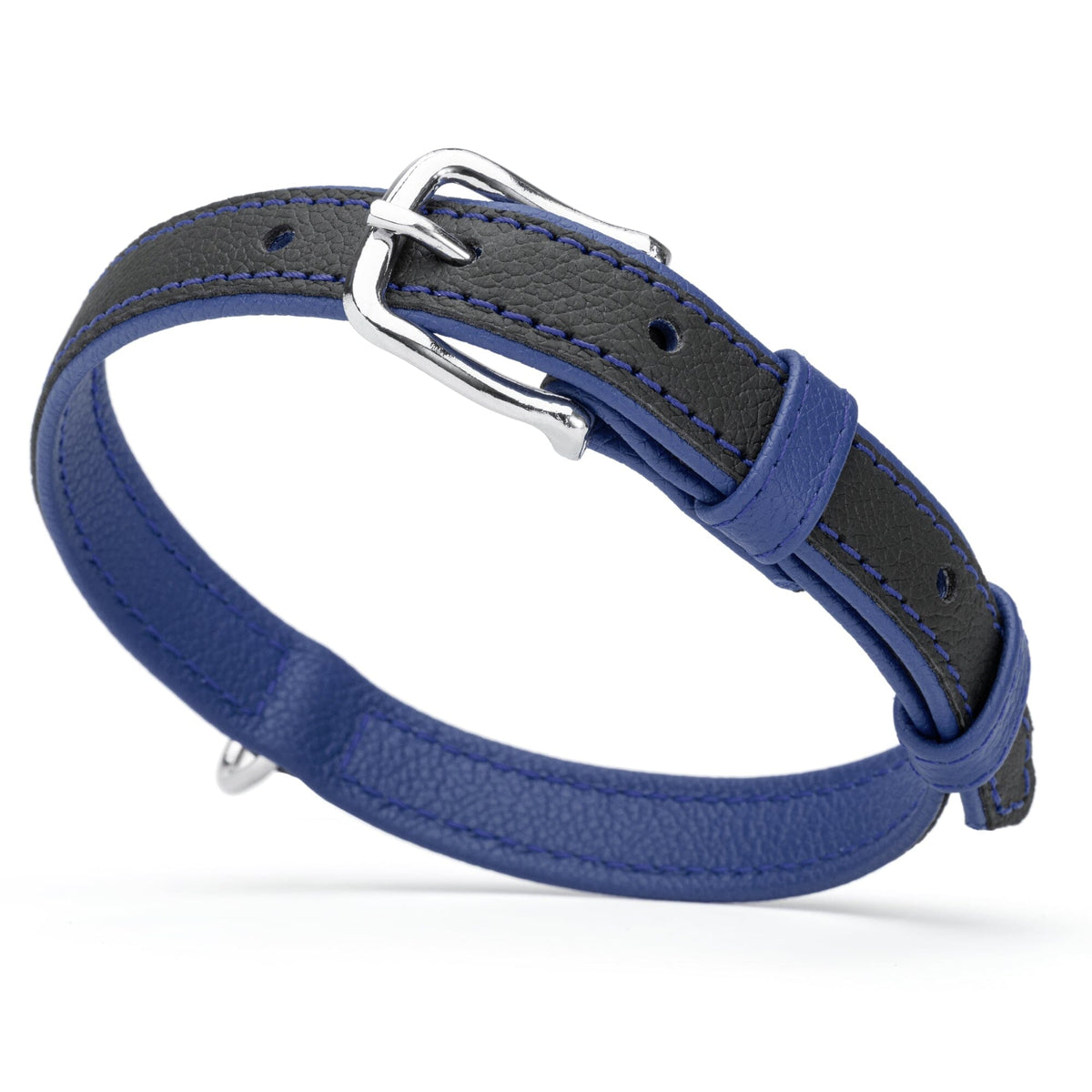 Dogline Soft Leather Dual-Color Flat Dog Collar