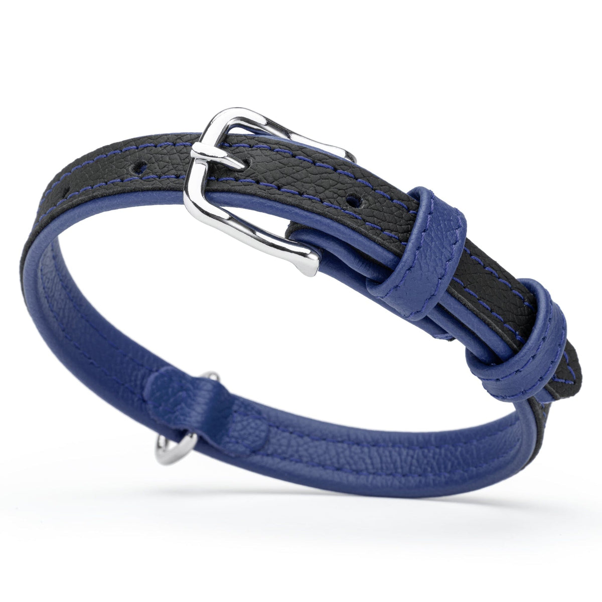 Dogline Soft Leather Dual-Color Flat Dog Collar