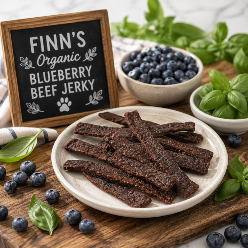 Dehydrated Blueberry Beef Jerky Dog Treats | Organic, Human-Grade, High-Protein (No Preservatives)