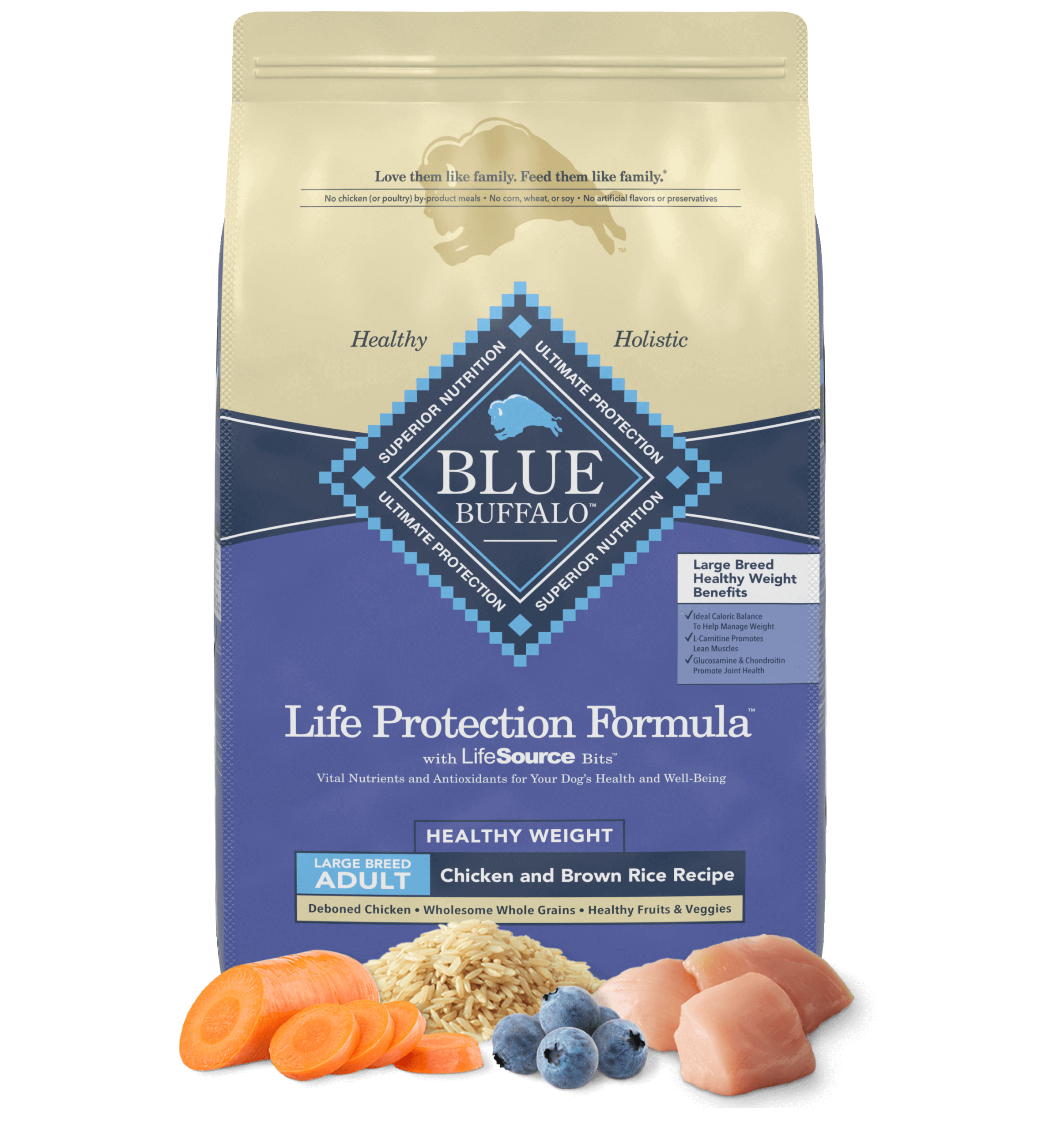 Blue Buffalo Adult Large Breed, Healthy Weight Chicken & Brown Rice Dry Dog Food (30lb)