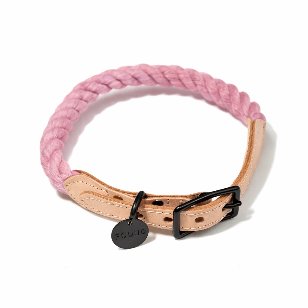 Blush Cotton Rope Cat & Dog Collar – Matte Black Hardware