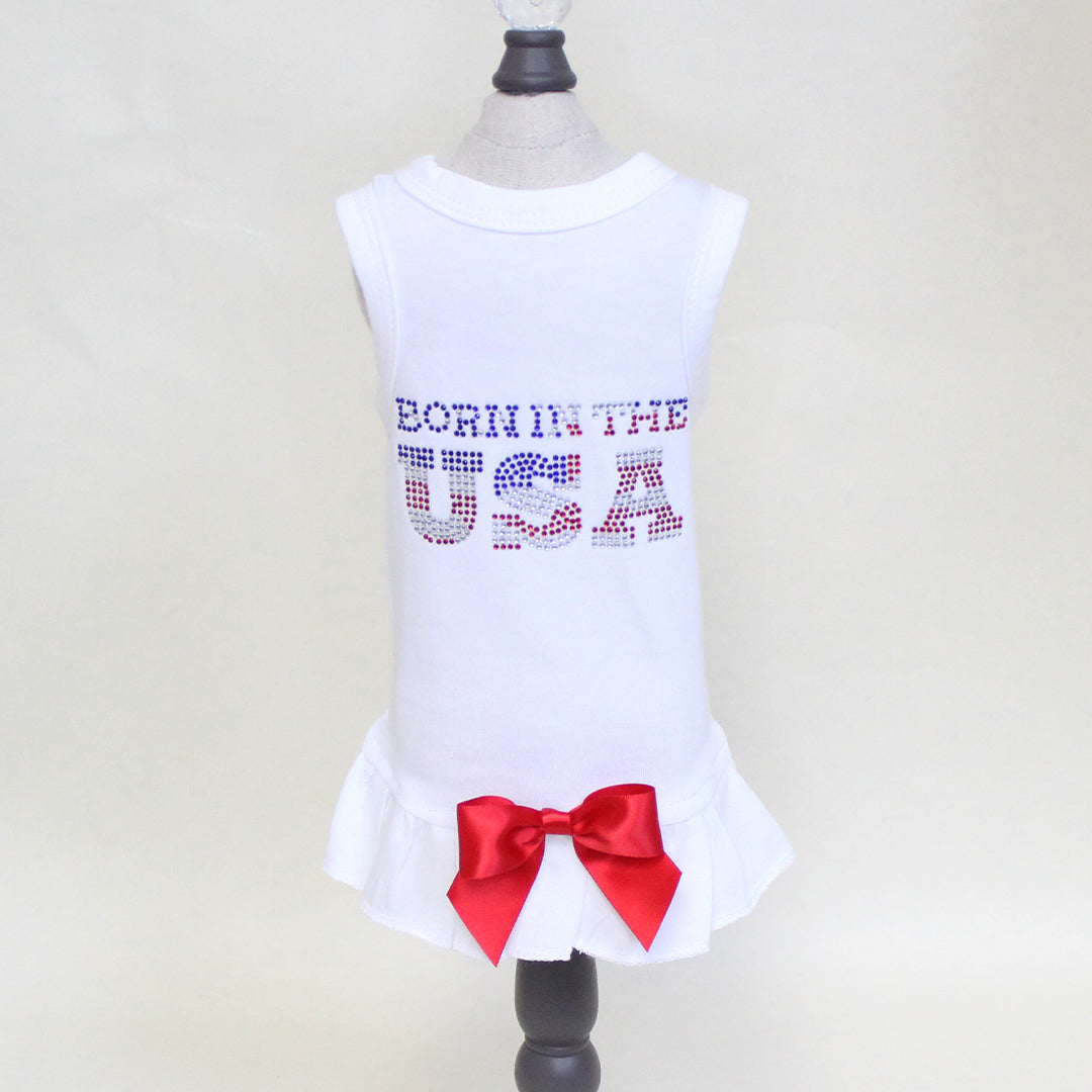 Hello Doggie Born in the USA Cotton Crystal Red Dog Dress