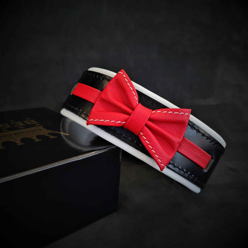 Bestia Bowtie Black Leather Dog Collar
