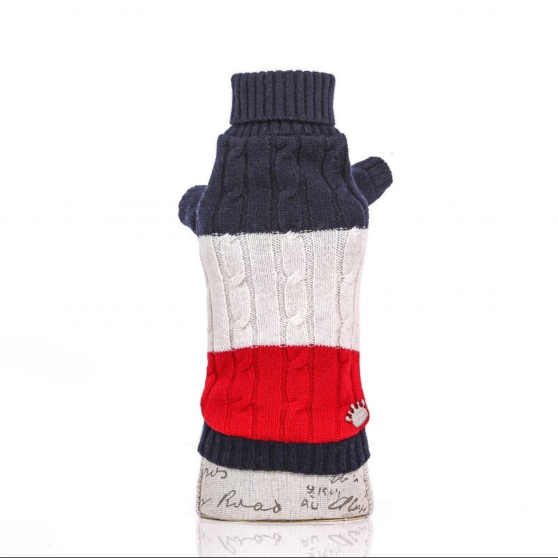 Sweater - Tricolor Braided Pullover Blue/White/Red