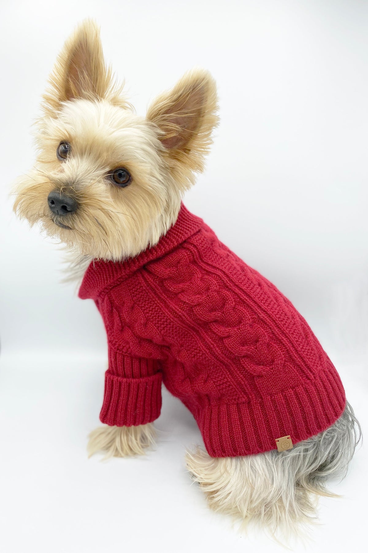 BESPOKE PAWS Brooklyn Cashmere Cardigan, Garnet - Leather Warm Winter Cozy Sweaters