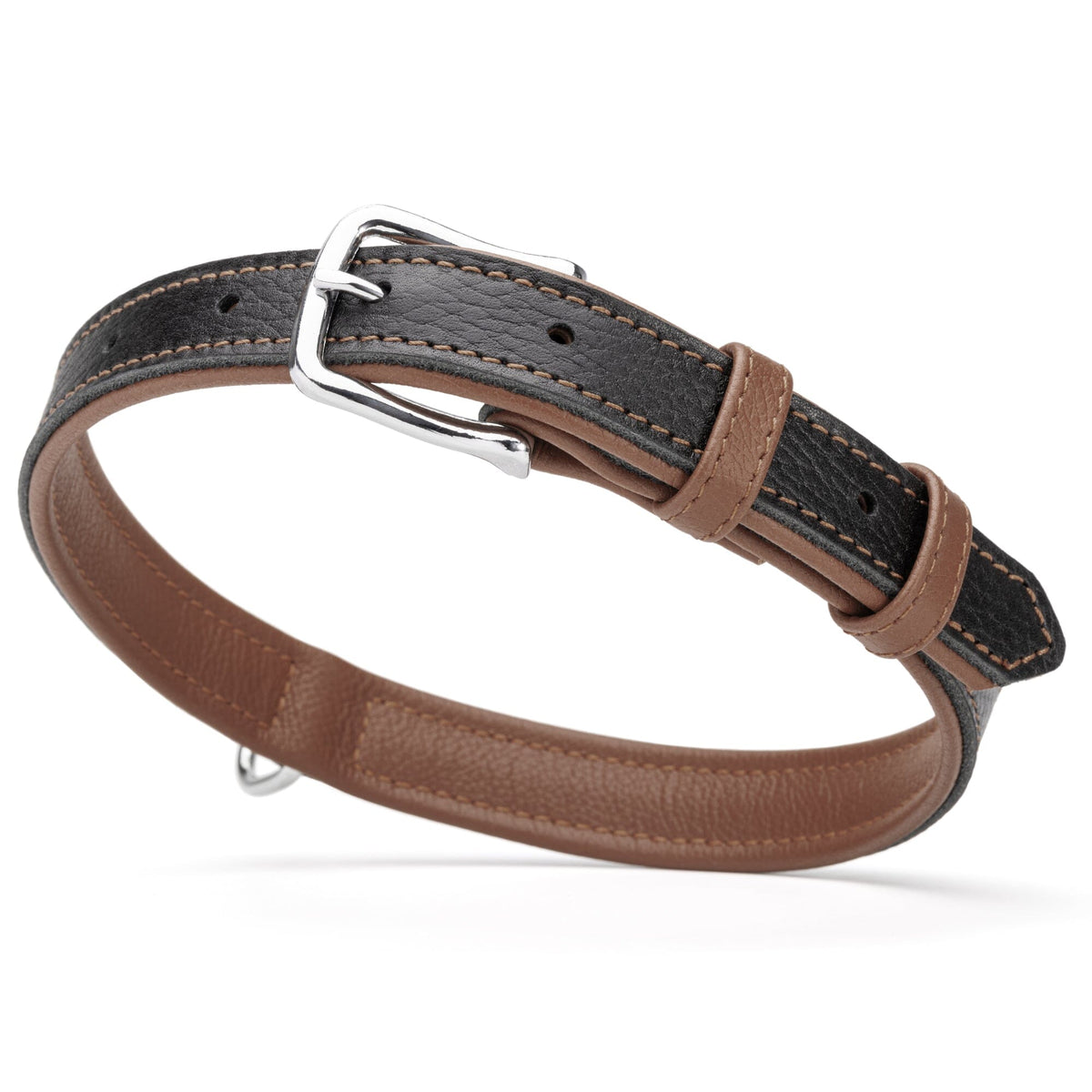 Dogline Soft Leather Dual-Color Flat Dog Collar