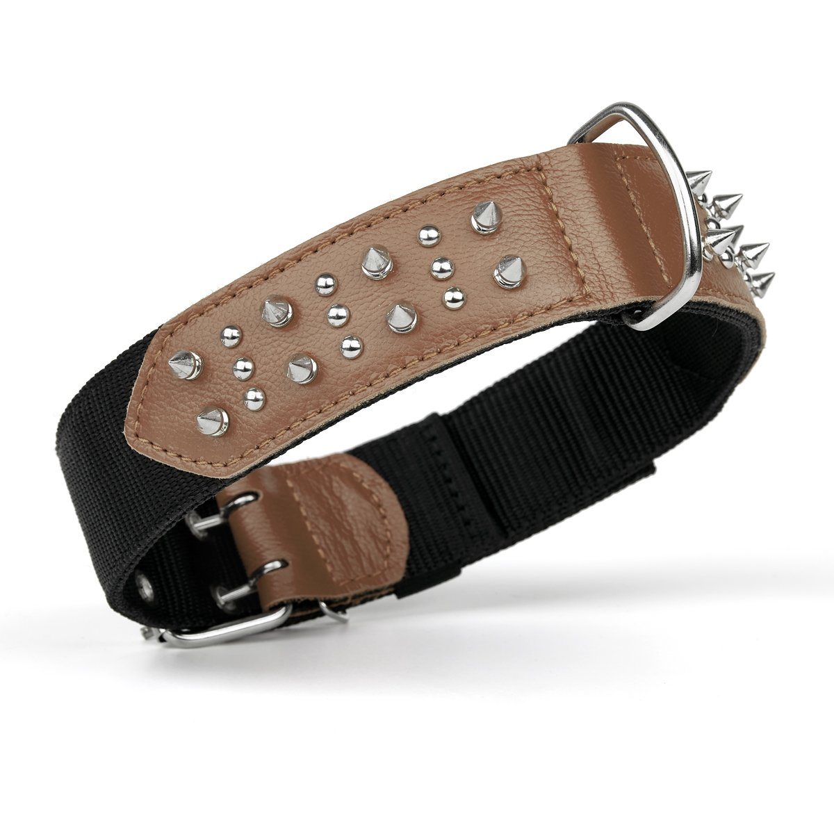 Dogline Leather with Nylon Spiked Dog Collar