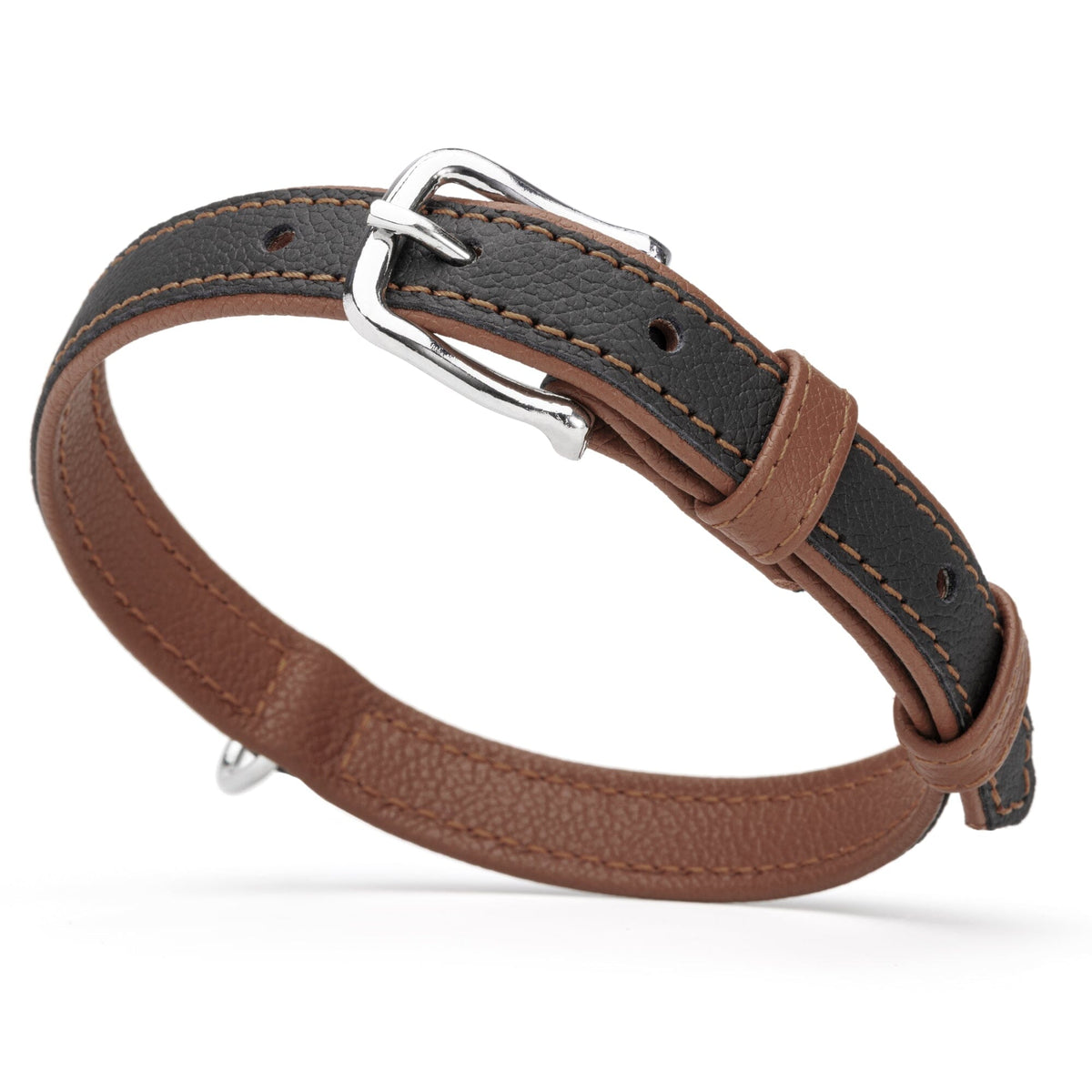 Dogline Soft Leather Dual-Color Flat Dog Collar