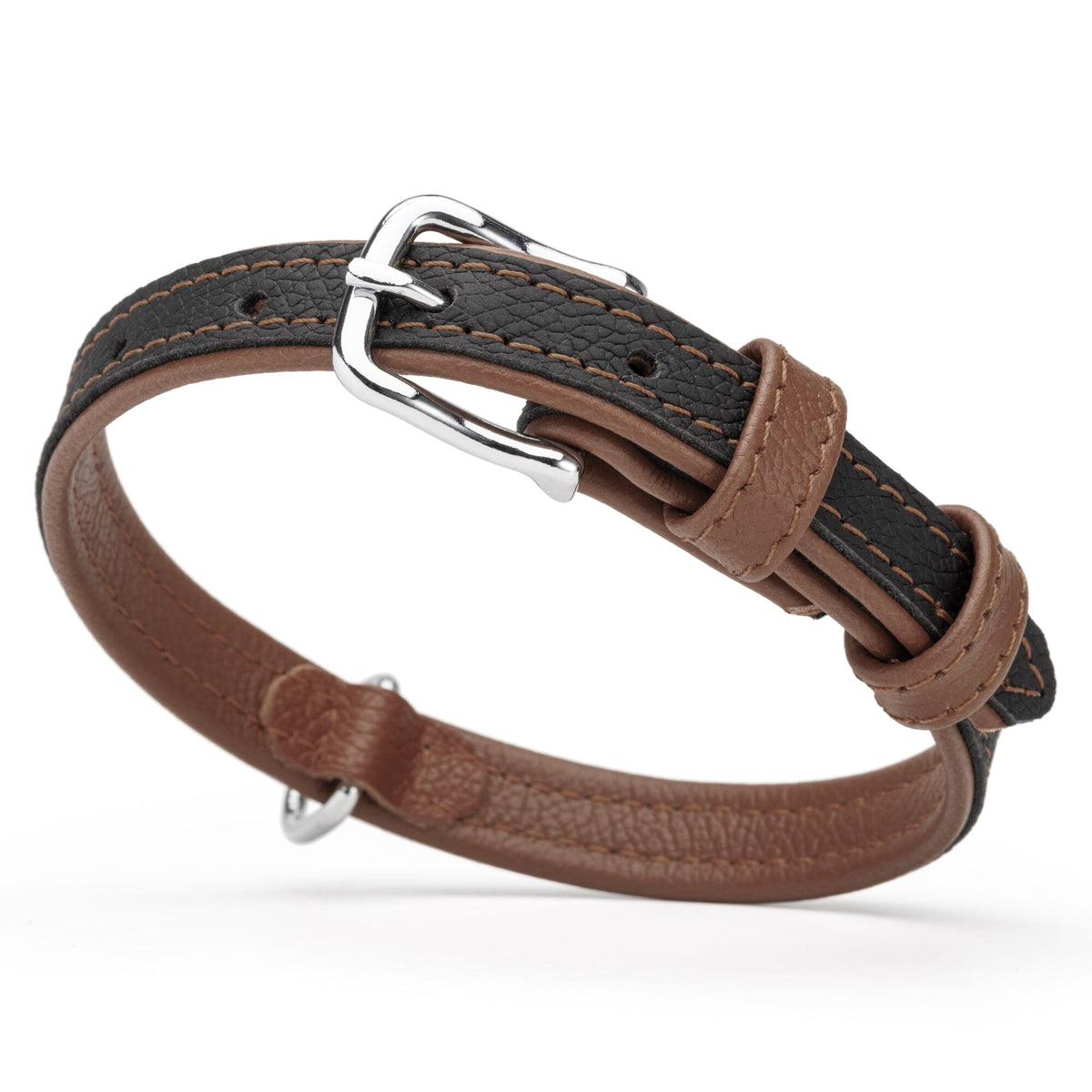 Dogline Soft Leather Dual-Color Flat Dog Collar