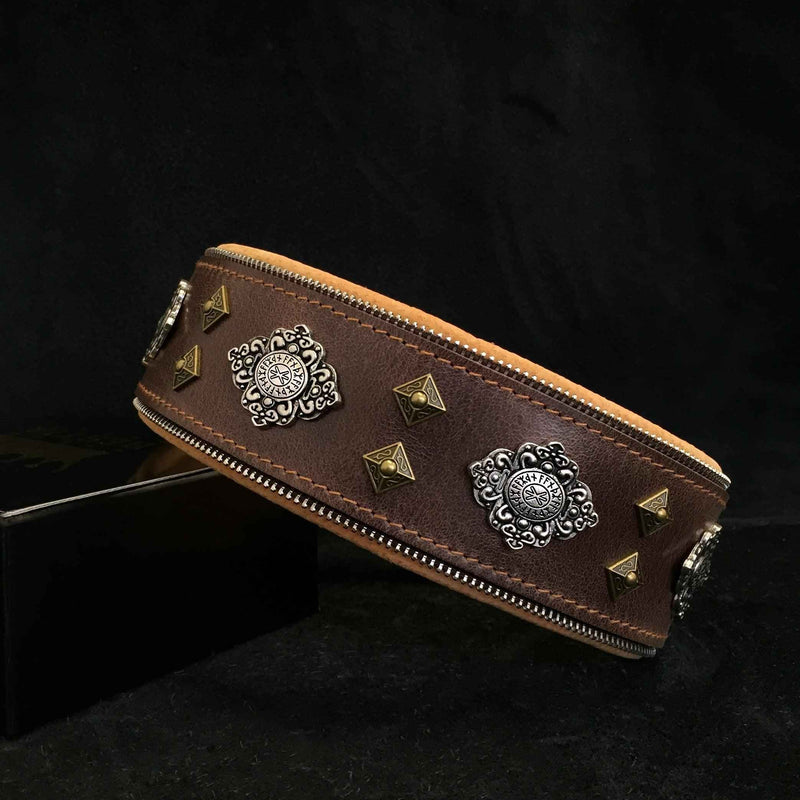 Bestia Aztec Brown Leather Dog Collar