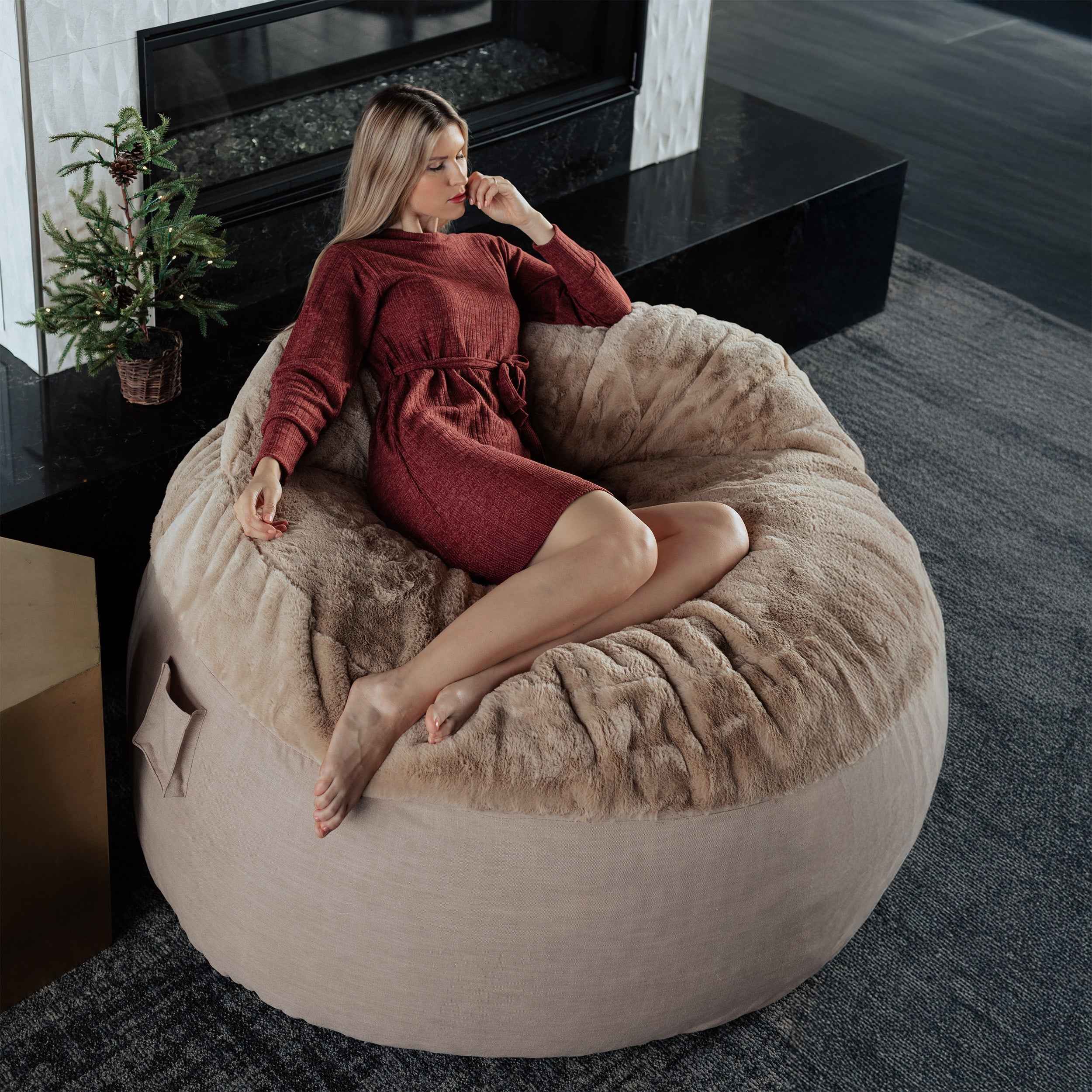 CordaRoy's Full Bunny Fur Nest Convertible Bean Bag Chair