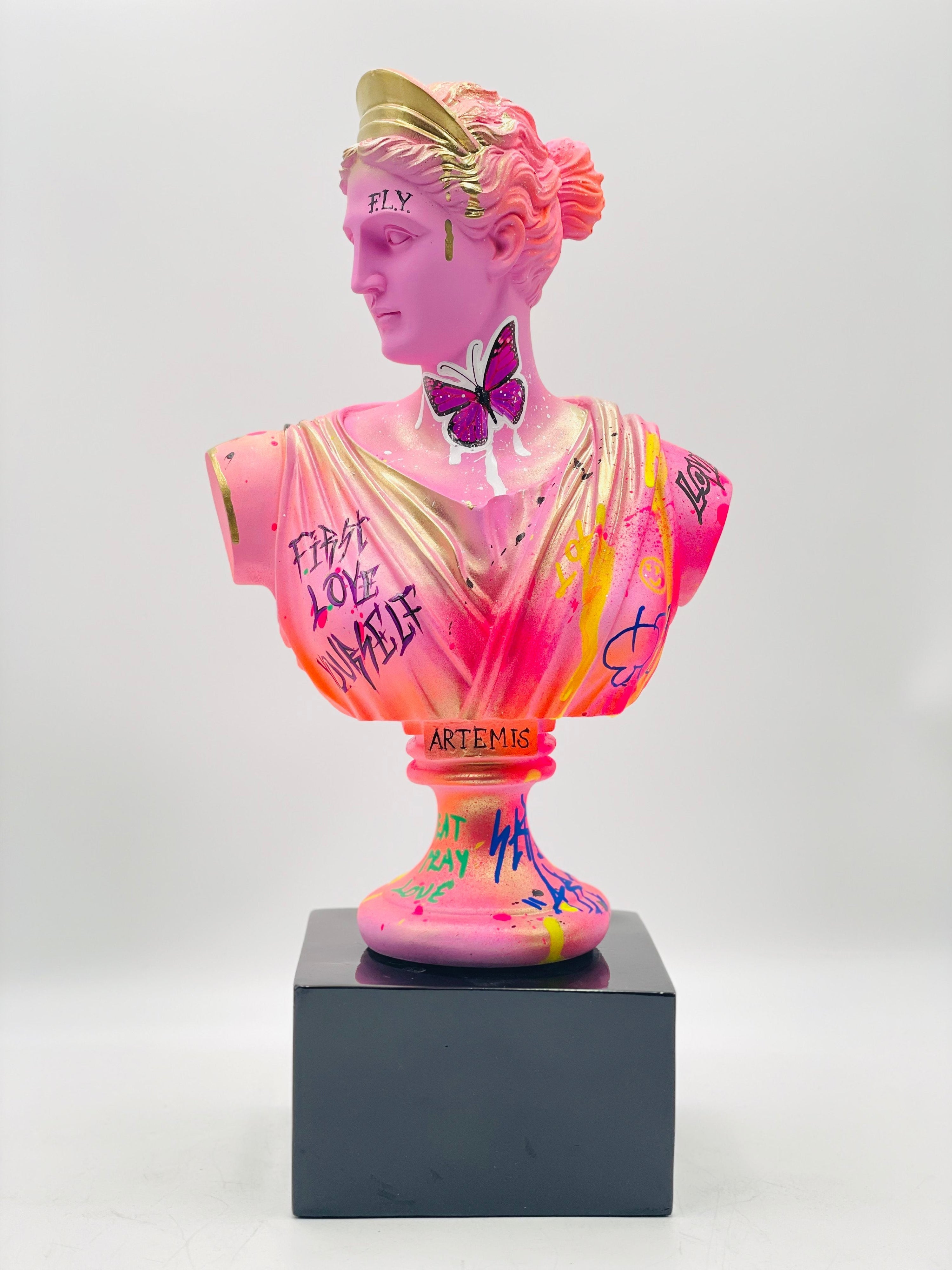 Butterfly Artemis Sculpture - Pink Street Pop Art Edition Pink; Red Pop Art Decor Sculpture image 2 - HT Animal Supply
