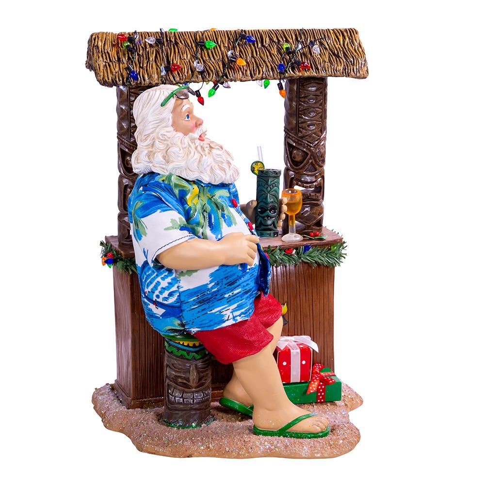 Kurt Adler 11-Inch Fabrich Beach Santa Sitting At Tiki Bar