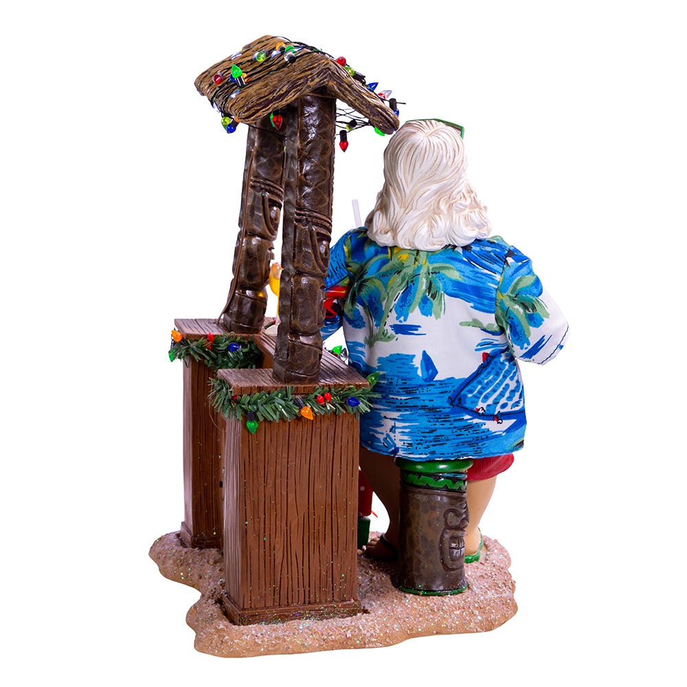 Kurt Adler 11-Inch Fabrich Beach Santa Sitting At Tiki Bar