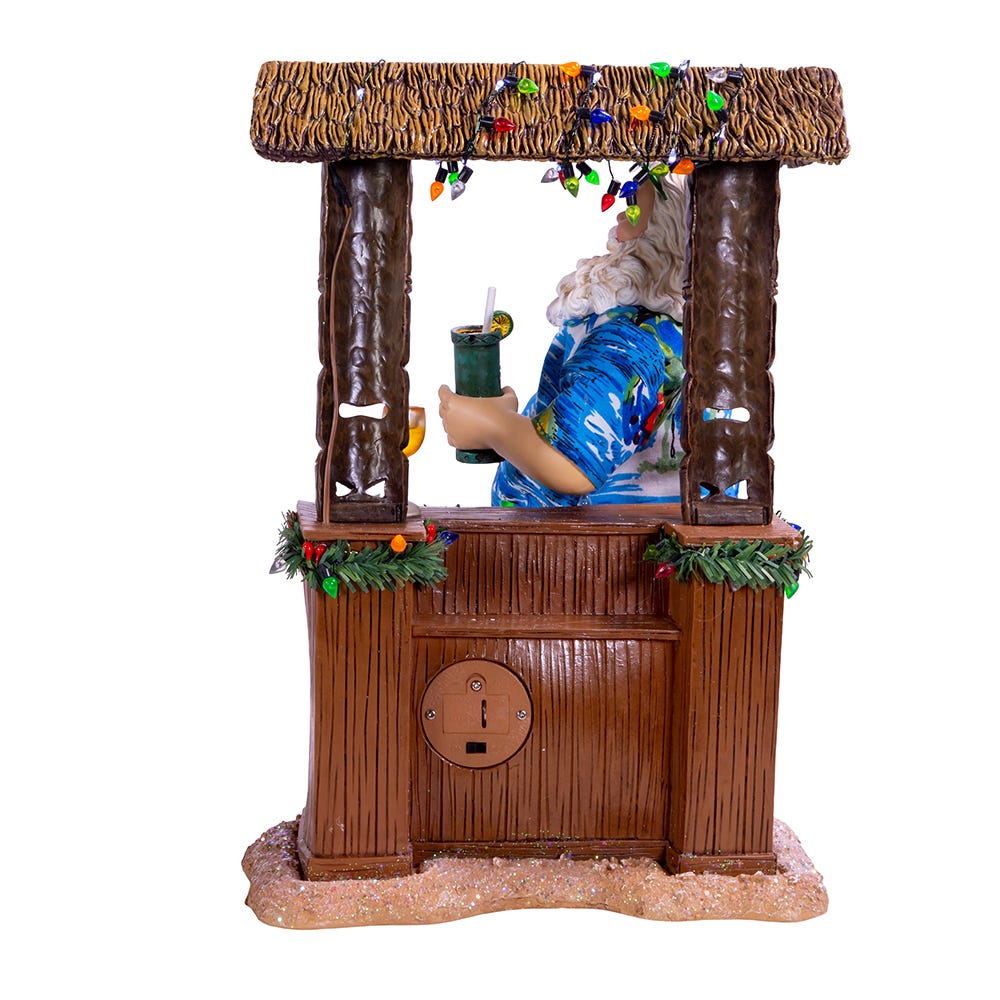 Kurt Adler 11-Inch Fabrich Beach Santa Sitting At Tiki Bar