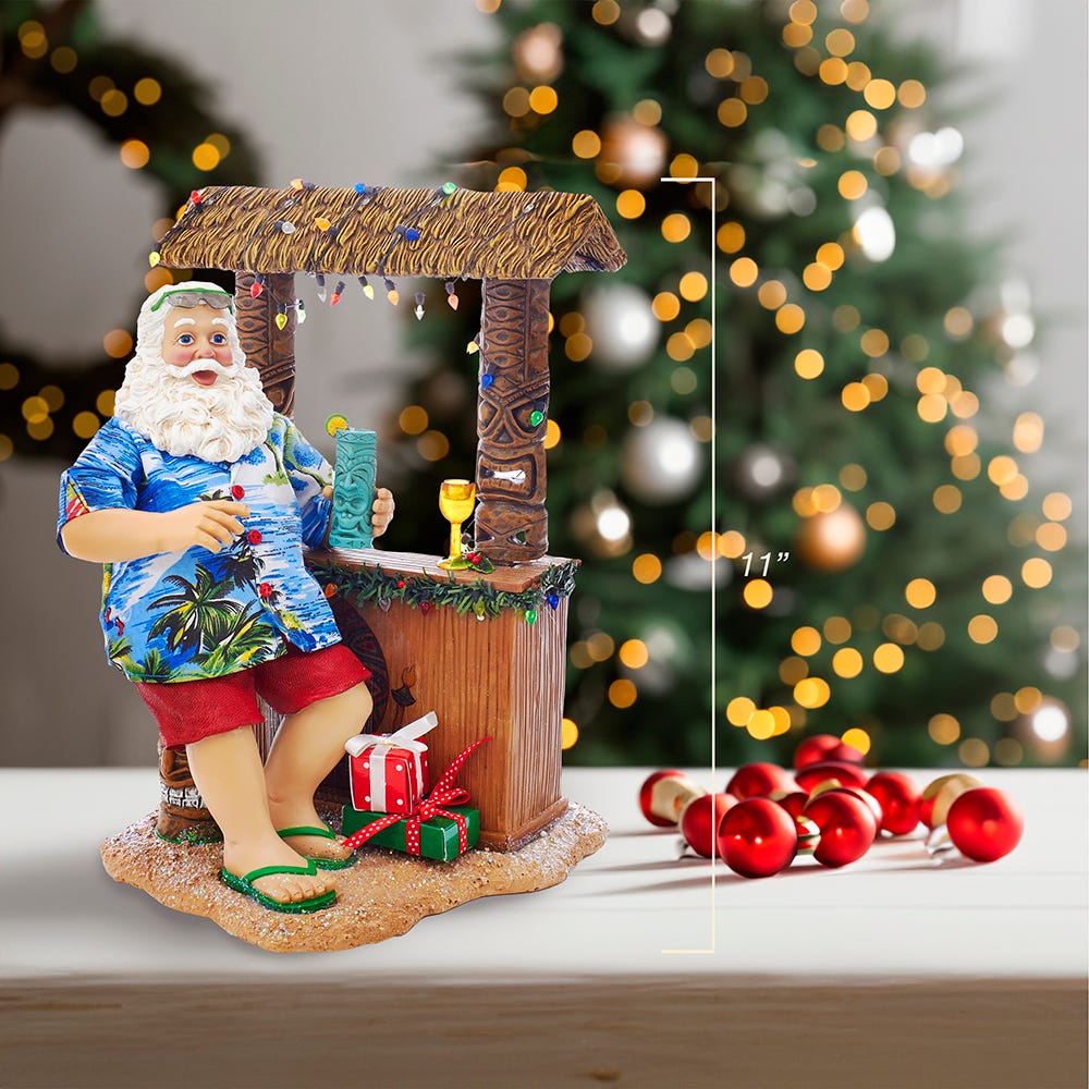 Kurt Adler 11-Inch Fabrich Beach Santa Sitting At Tiki Bar
