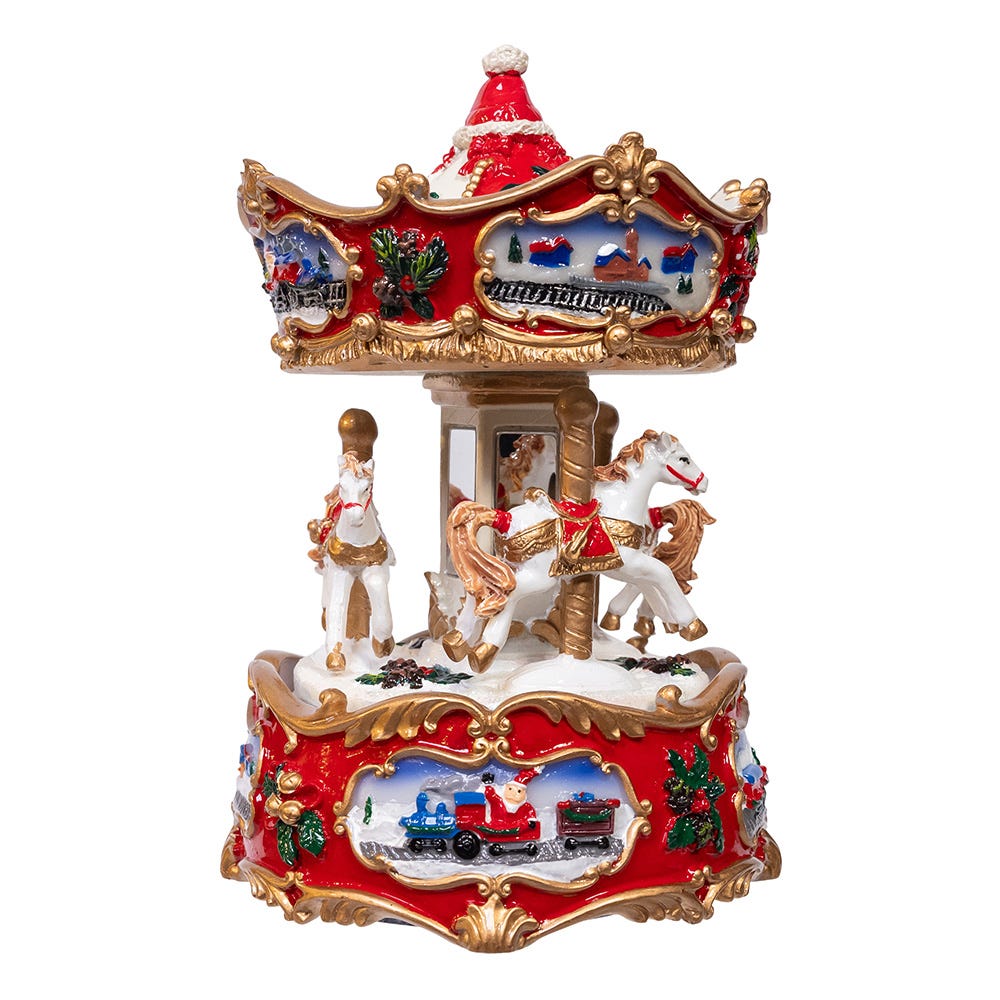 Kurt Adler 7-Inch Wind-Up Musical Carousel Table Piece