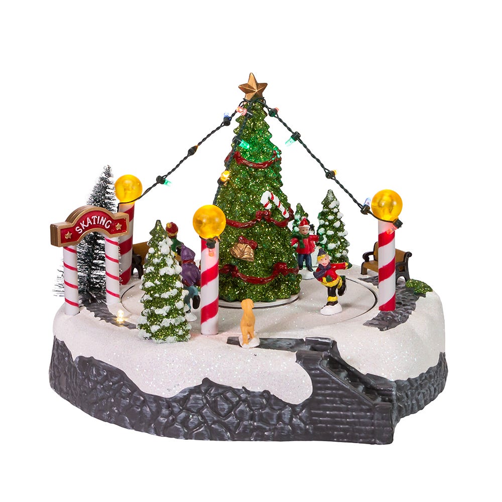 Kurt Adler 7-Inch Battery-Operated Musical LED Ice Rink with Tree Table Piece