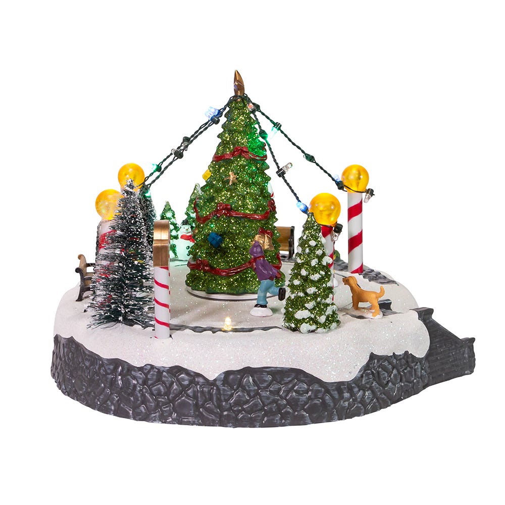 Kurt Adler 7-Inch Battery-Operated Musical LED Ice Rink with Tree Table Piece