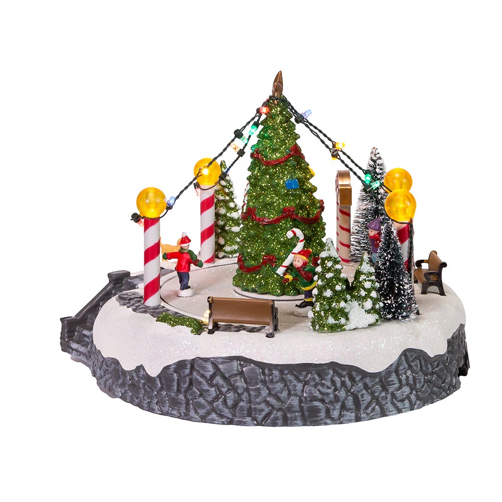 Kurt Adler 7-Inch Battery-Operated Musical LED Ice Rink with Tree Table Piece
