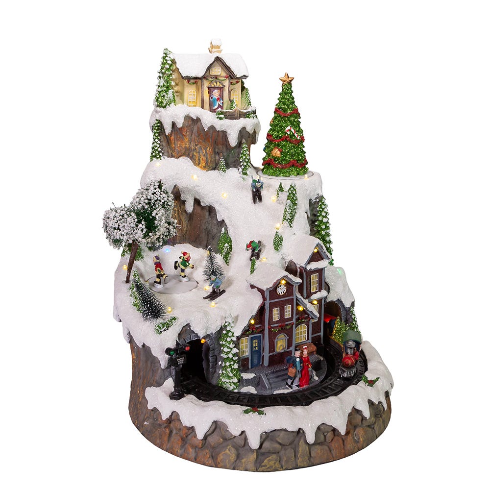Kurt Adler 17-Inch Musical LED Village on Mountain Table Piece