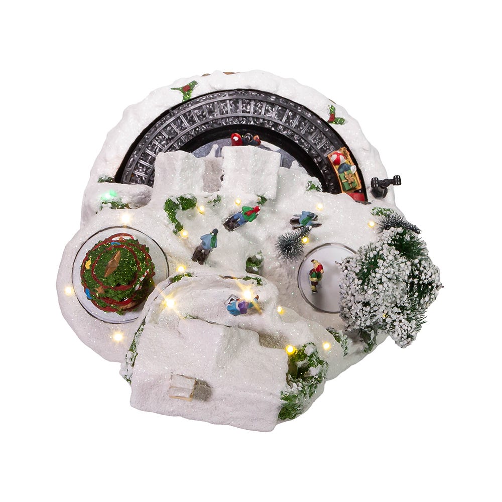 Kurt Adler 17-Inch Musical LED Village on Mountain Table Piece