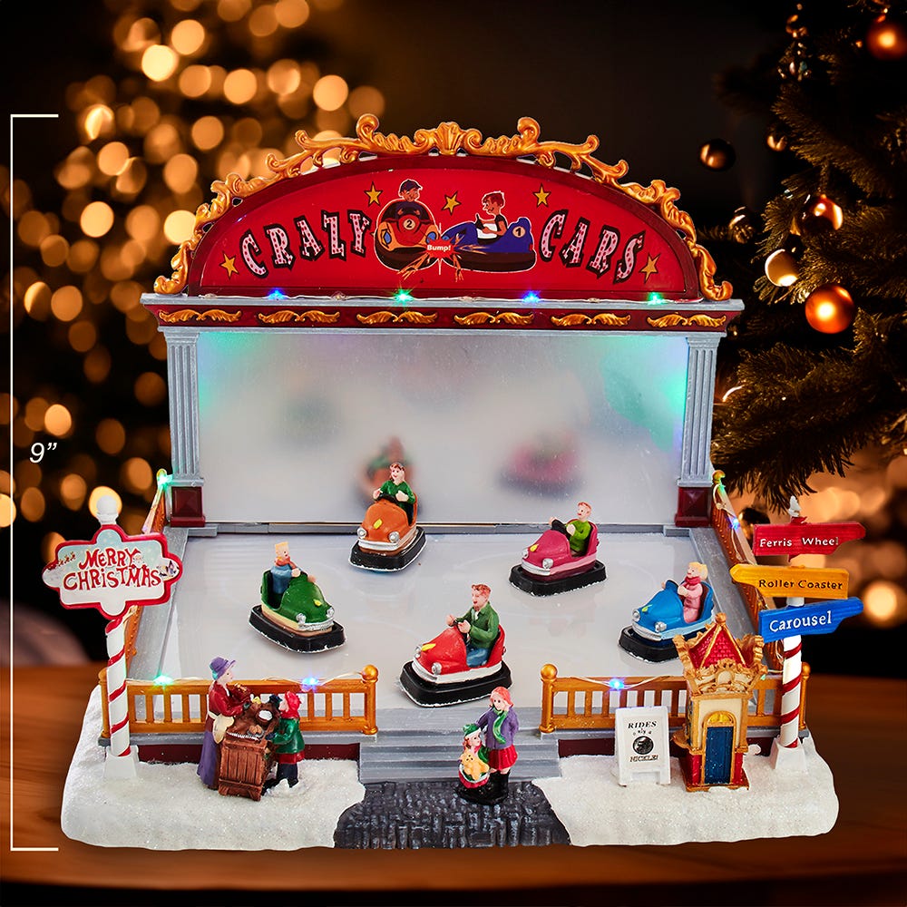 Kurt Adler 9-Inch LED Light-Up Musical Bumper Cars Table Piece