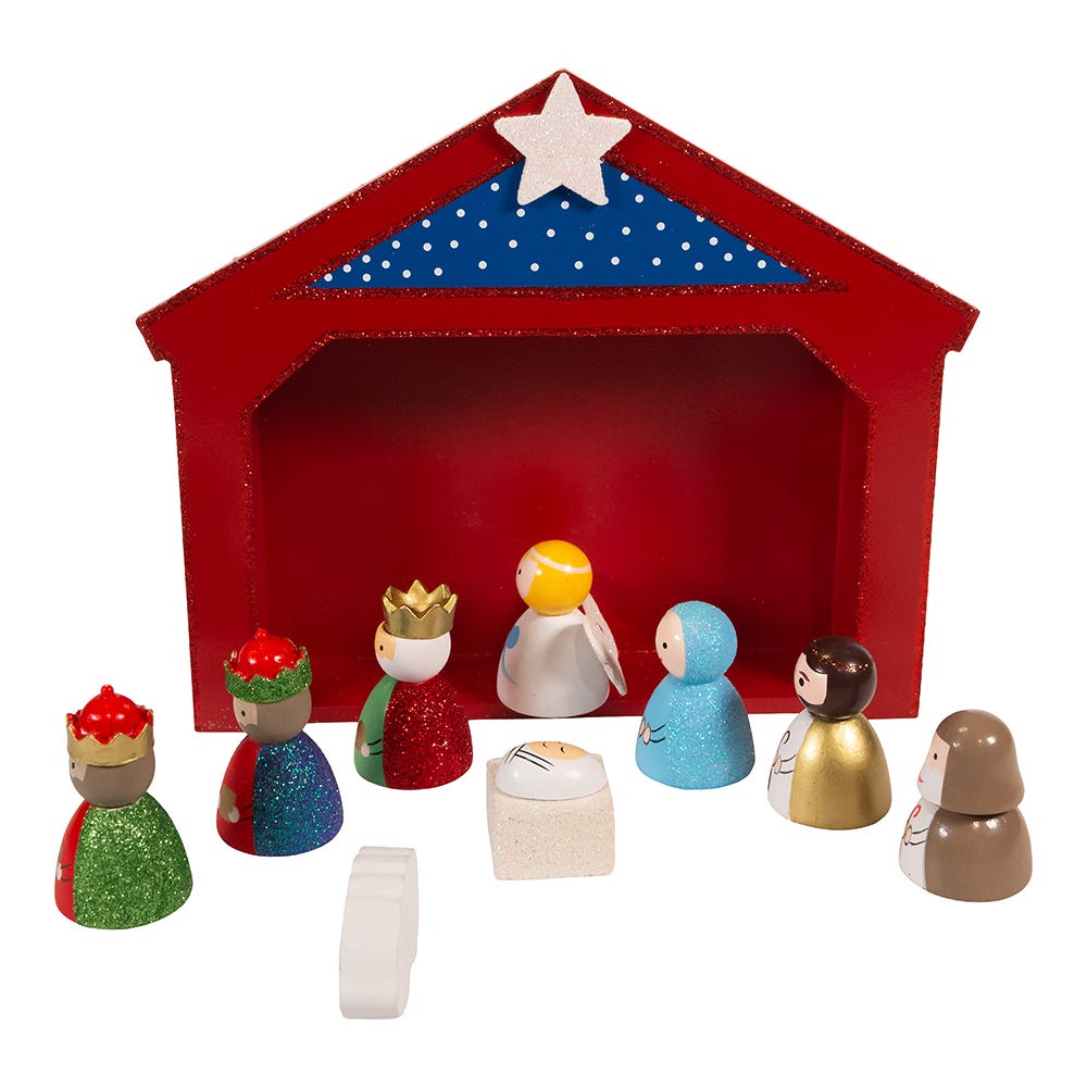 Kurt Adler 9-Inch Miniature Nativity Set with 9 Figures and Stable